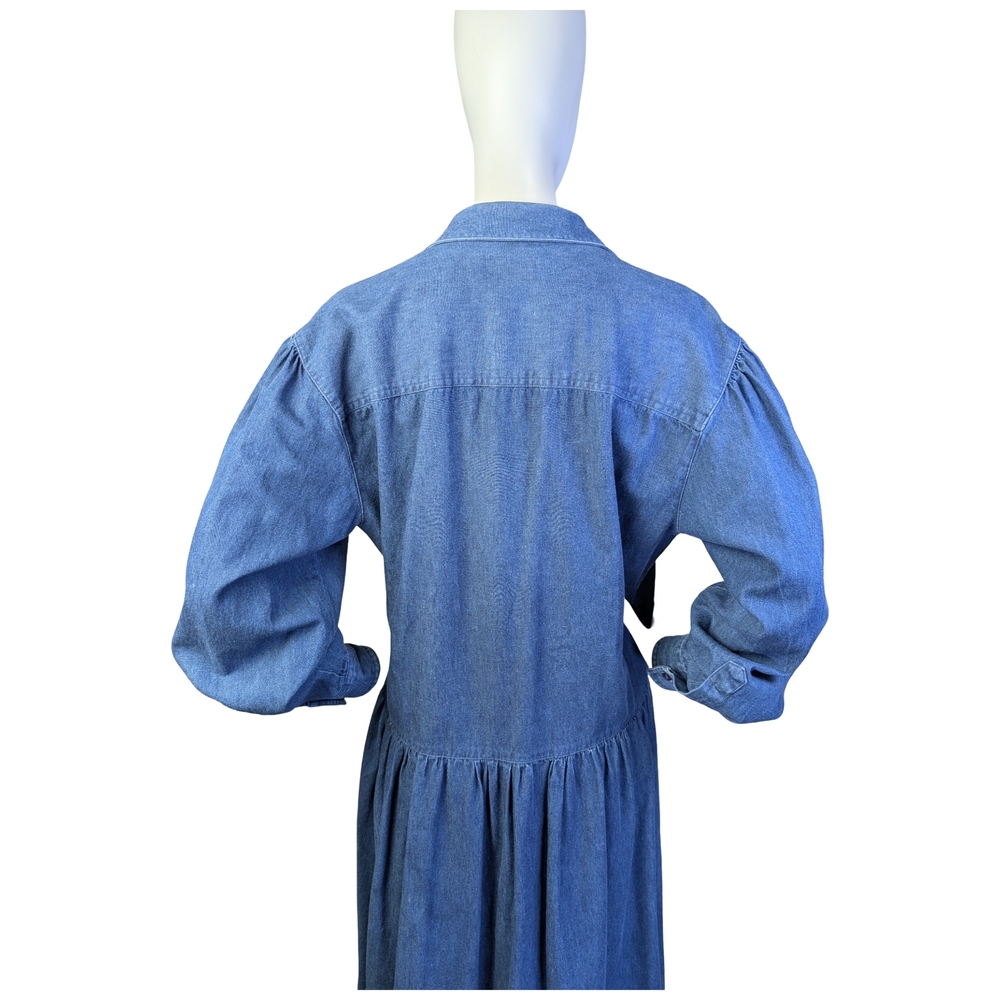 Vintage 90s Eddie Bauer Denim Prairie Dress Embroidered Florals | Fits M/L - Picture 8 of 11